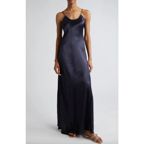 NEW Eleventy Silk Charmeuse Slip Dress Blue Size 10 #MD643